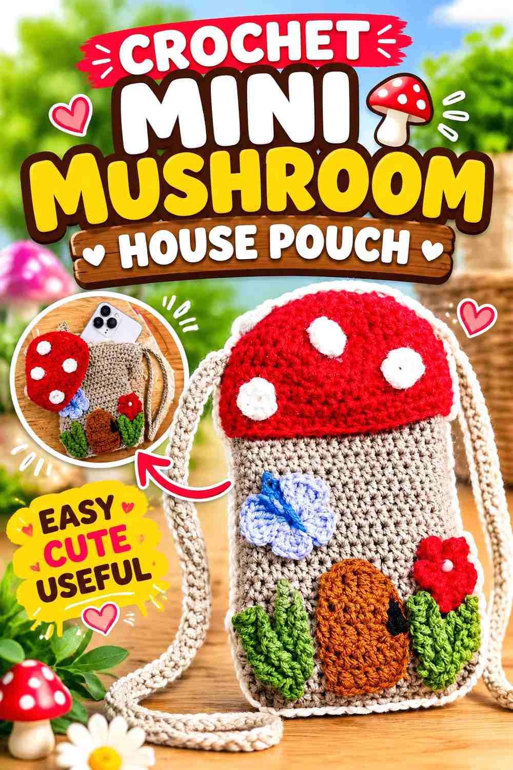 5. Crochet Mini Mushroom House Pouch