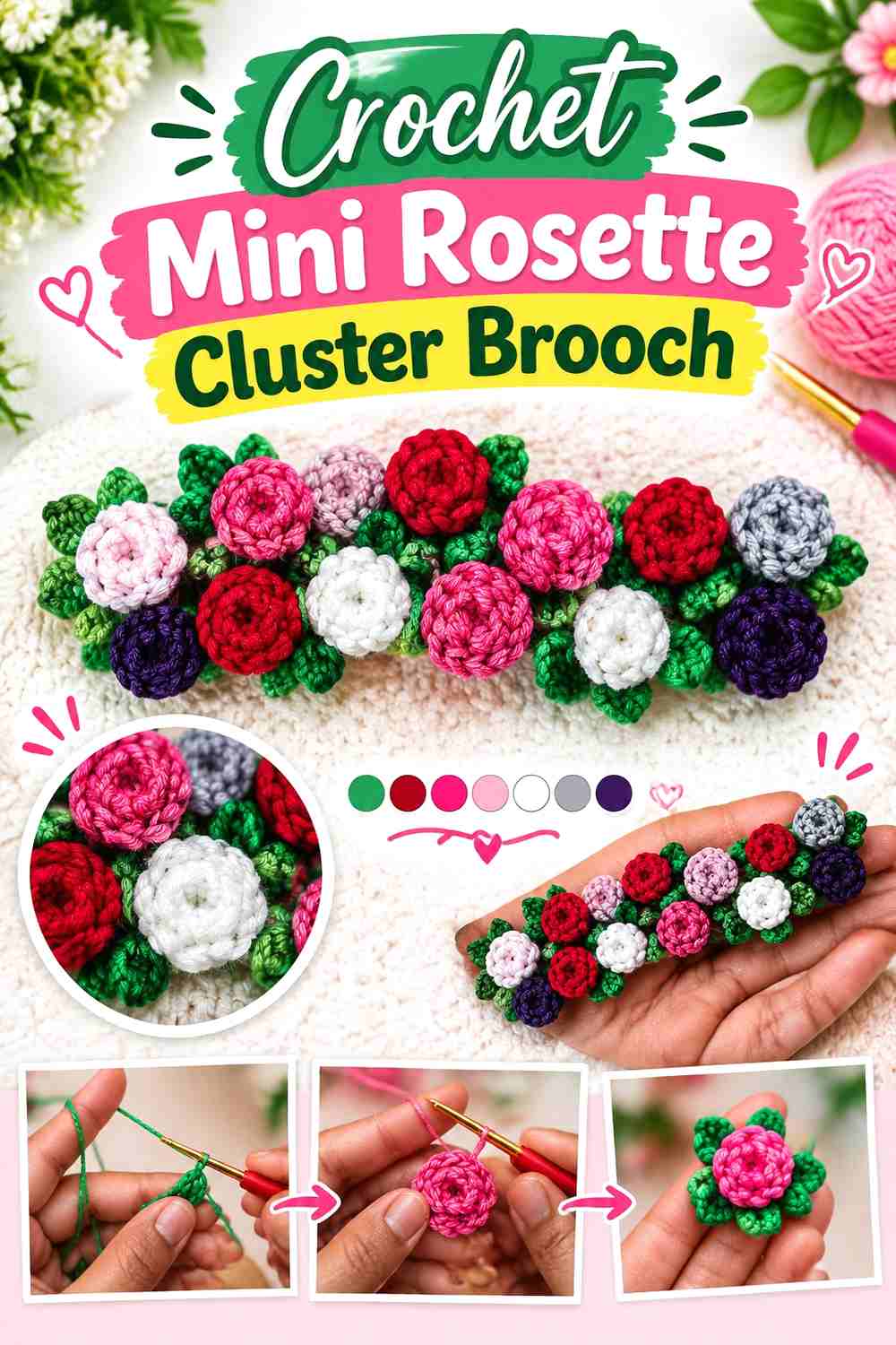 6. Crochet Mini Rosette Cluster Brooch