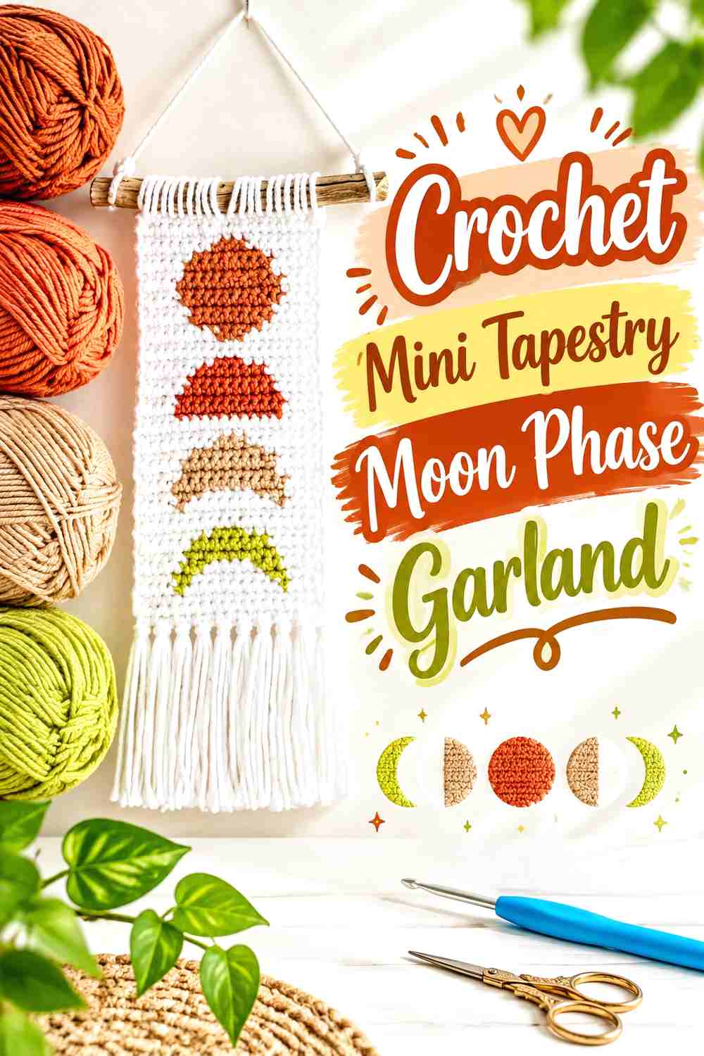 2. Crochet Mini Tapestry Moon Phase Garland