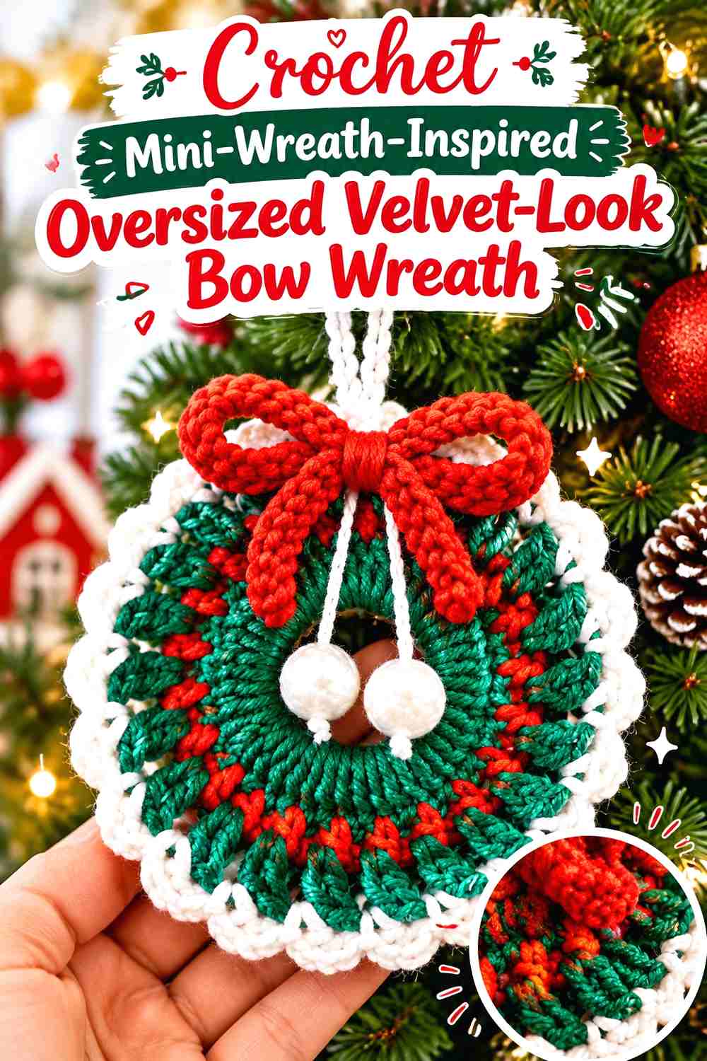12. Crochet Mini-Wreath-Inspired Oversized Velvet-Look Bow Wreath