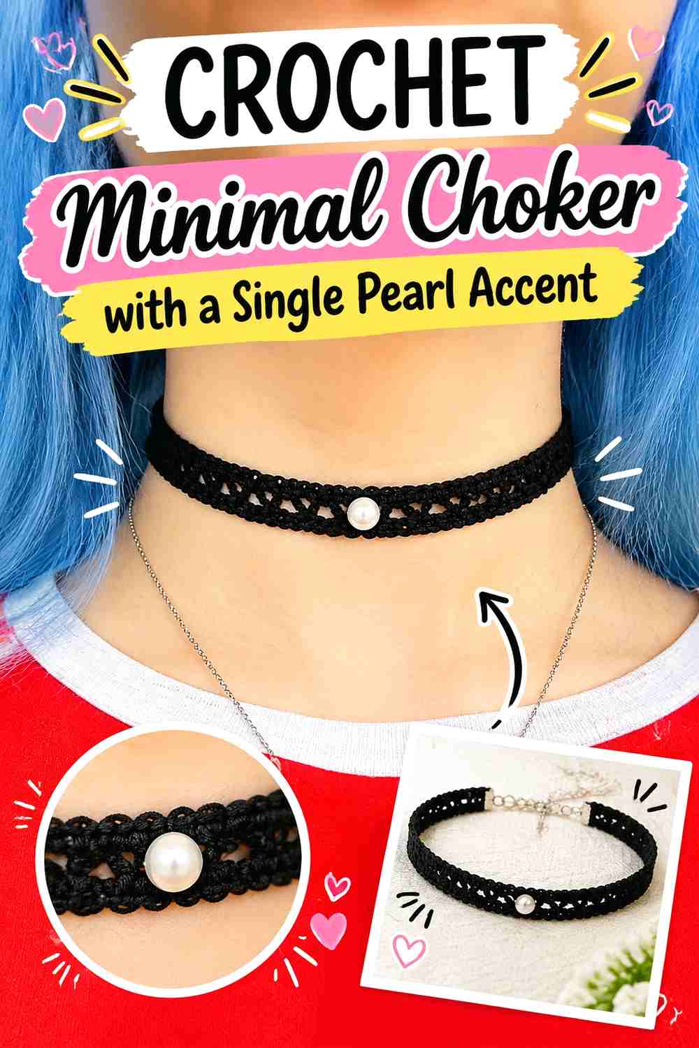 14. Crochet Minimal Choker With A Single Pearl Accent