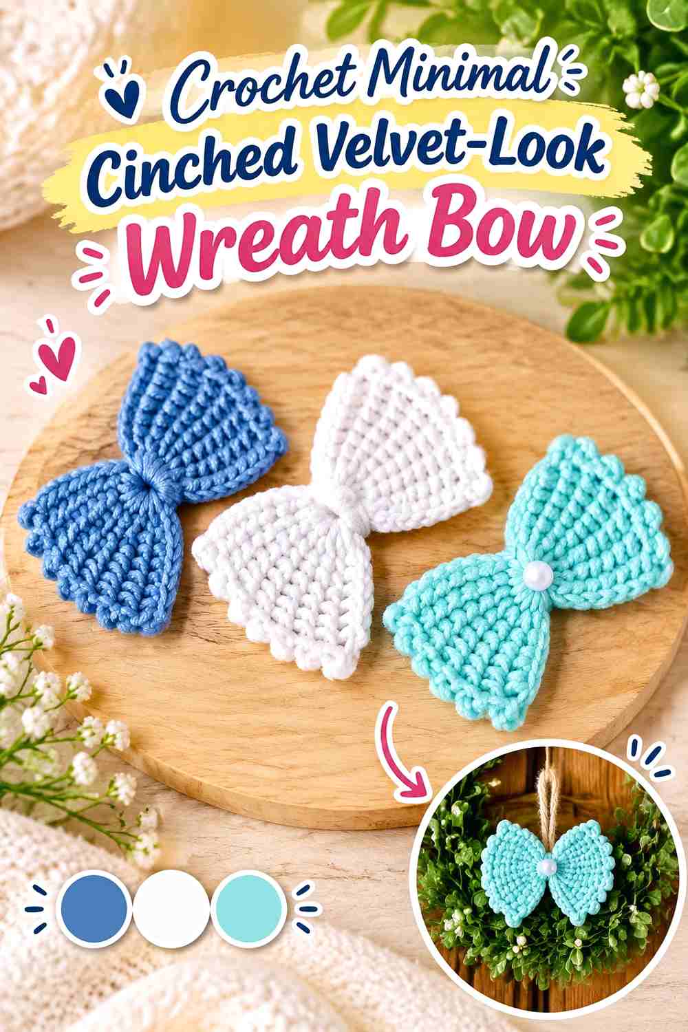 13. Crochet Minimal Cinched Velvet-Look Wreath Bow