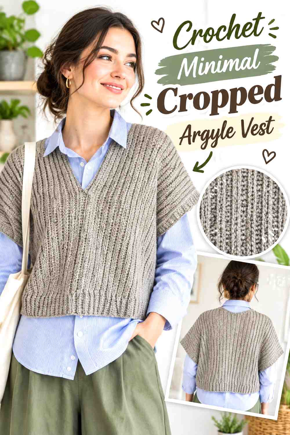 6. Crochet Minimal Cropped Argyle Vest
