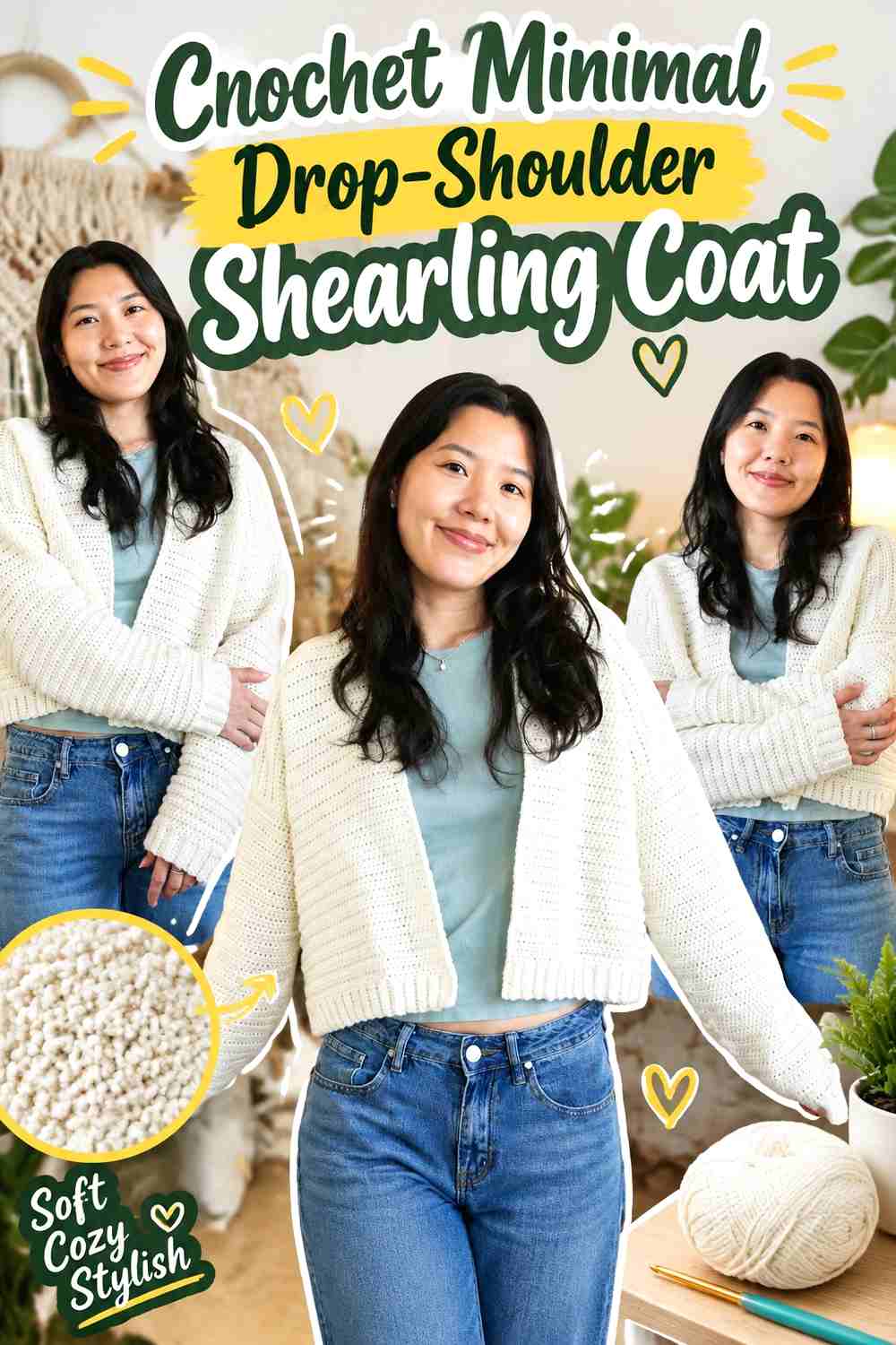 4. Crochet Minimal Drop-Shoulder Shearling Coat