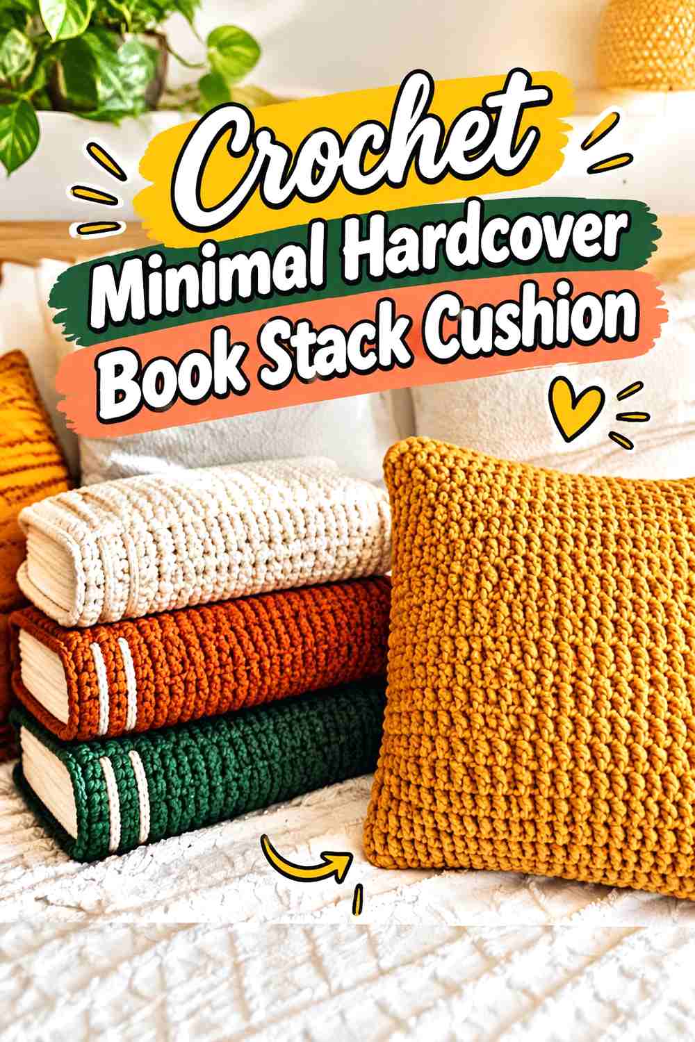 2. Crochet Minimal Hardcover Book Stack Cushion