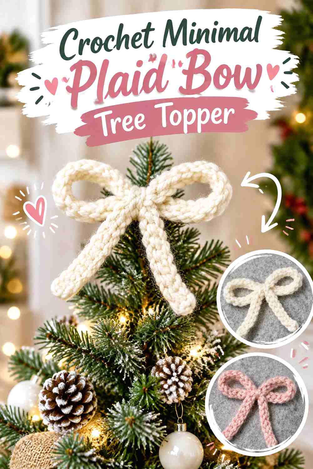 5. Crochet Minimal Plaid Bow Tree Topper