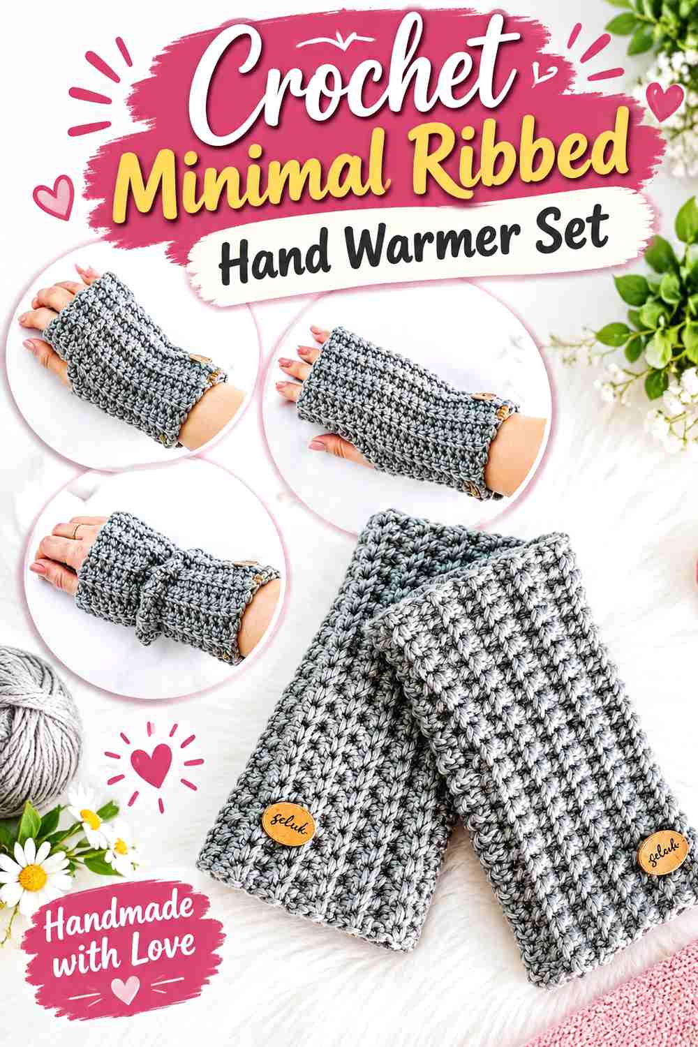 11. Crochet Minimal Ribbed Hand Warmer Set