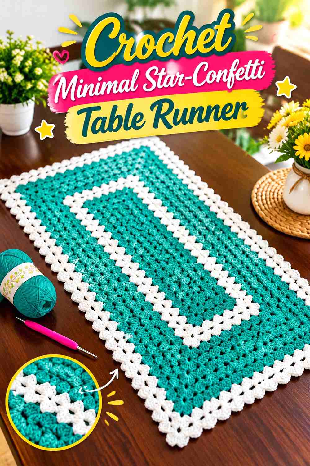 18. Crochet Minimal Star-Confetti Table Runner