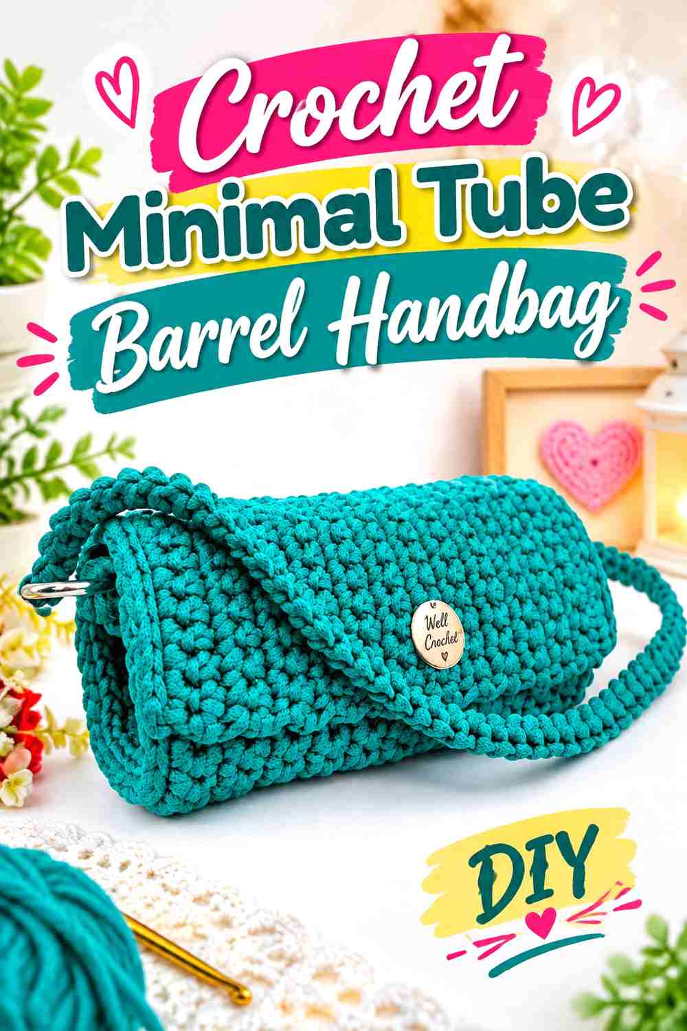 9. Crochet Minimal Tube Barrel Handbag