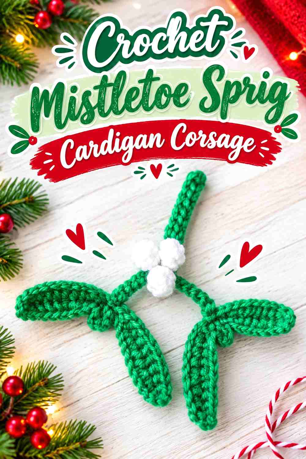 3. Crochet Mistletoe Sprig Cardigan Corsage