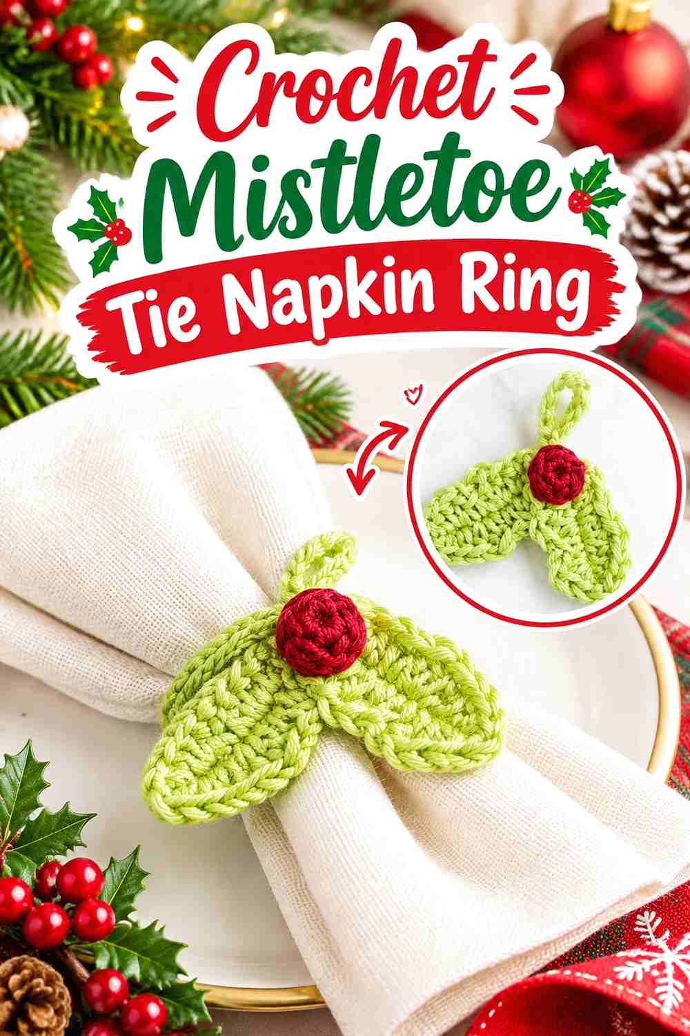 10. Crochet Mistletoe Tie Napkin Ring
