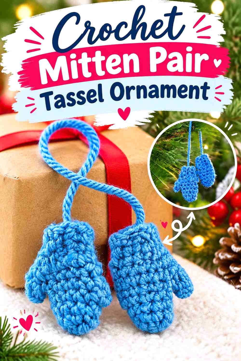 12. Crochet Mitten Pair Tassel Ornament