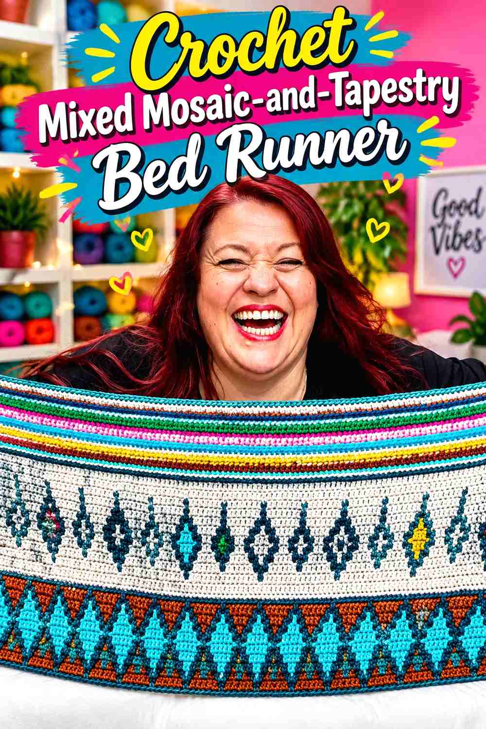 8. Crochet Mixed Mosaic-and-Tapestry Bed Runner