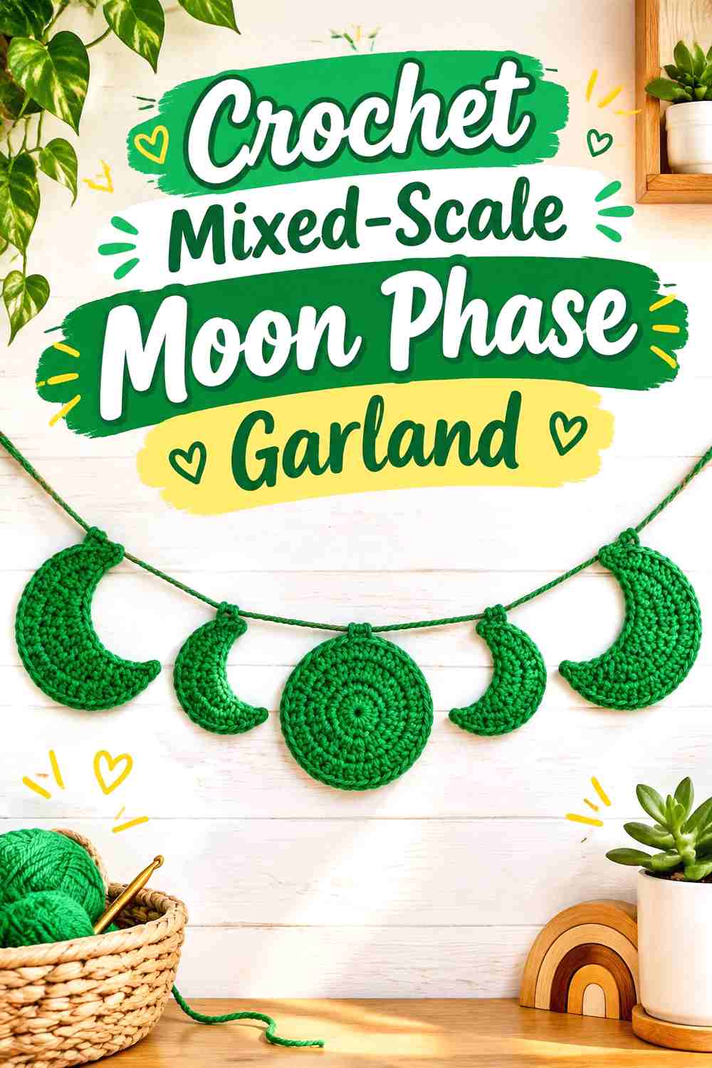 7. Crochet Mixed Scale Moon Phase Garland
