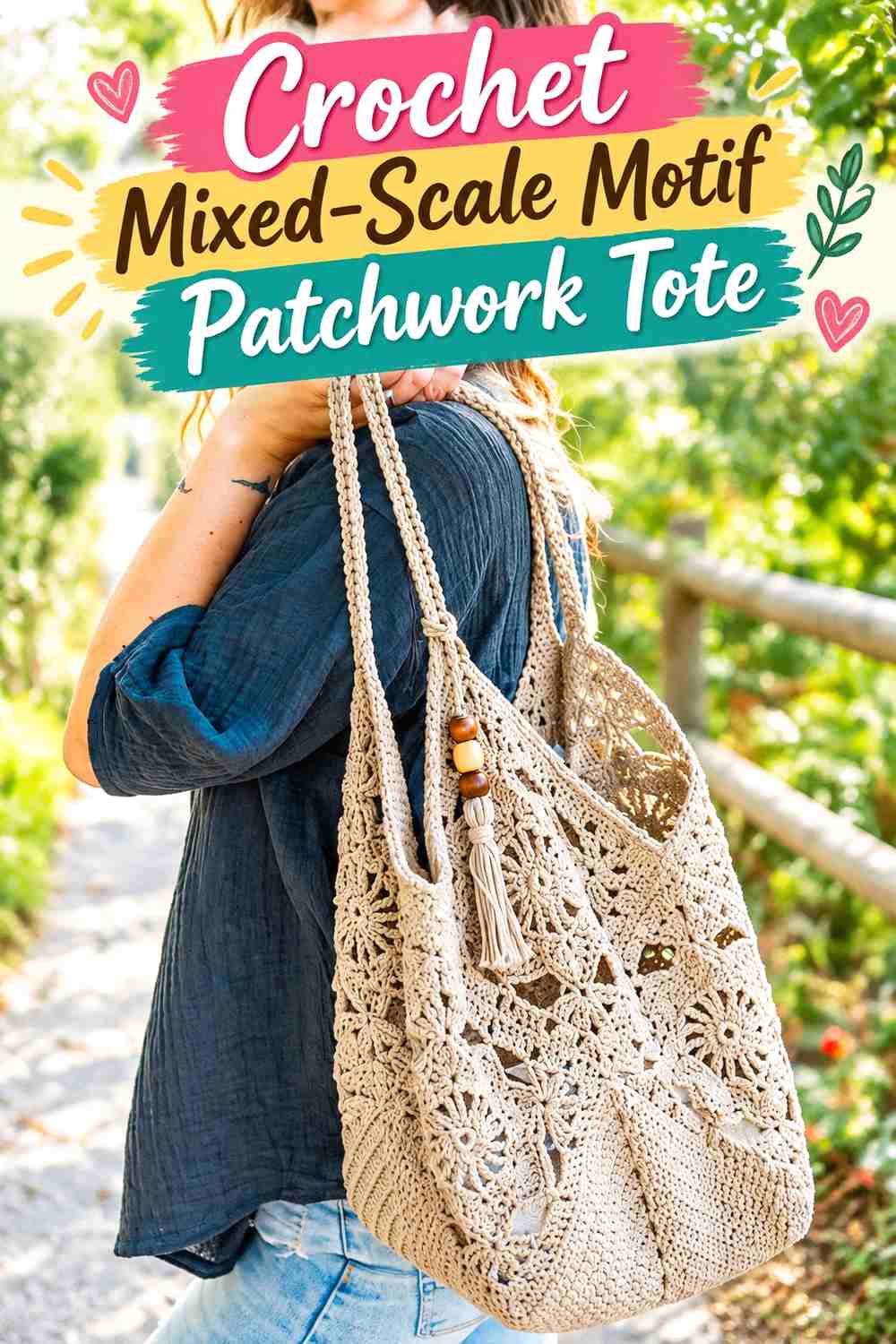 13. Crochet Mixed-Scale Motif Patchwork Tote
