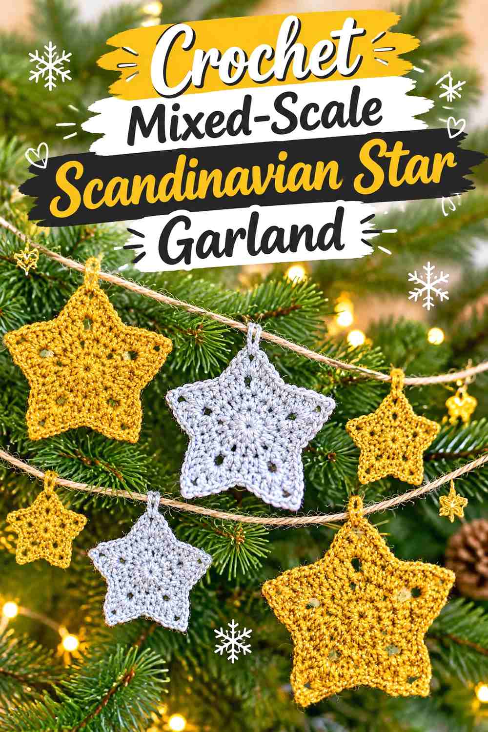 8. Crochet Mixed-Scale Scandinavian Star Garland