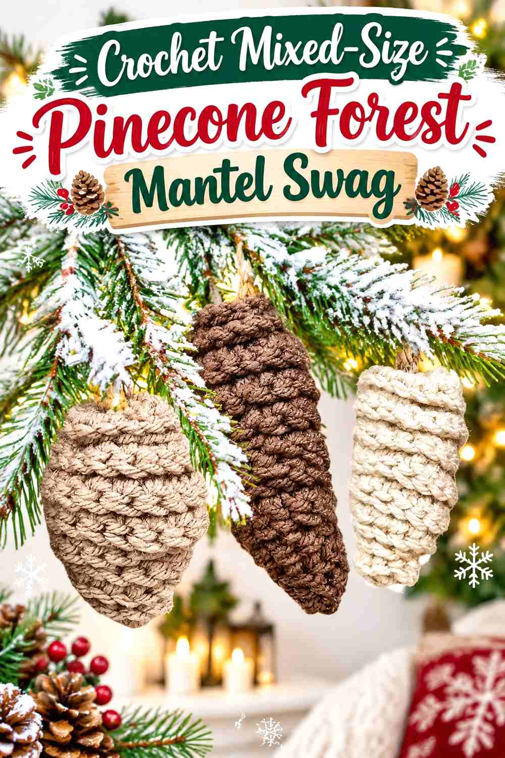5. Crochet Mixed-Size Pinecone Forest Mantel Swag