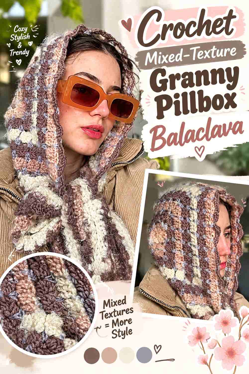 17. Crochet Mixed-Texture Granny Pillbox Balaclava