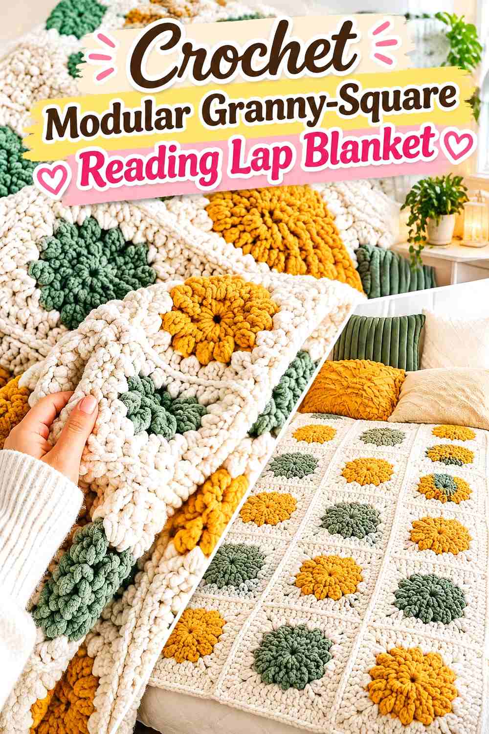 7. Crochet Modular Granny-Square Reading Lap Blanket