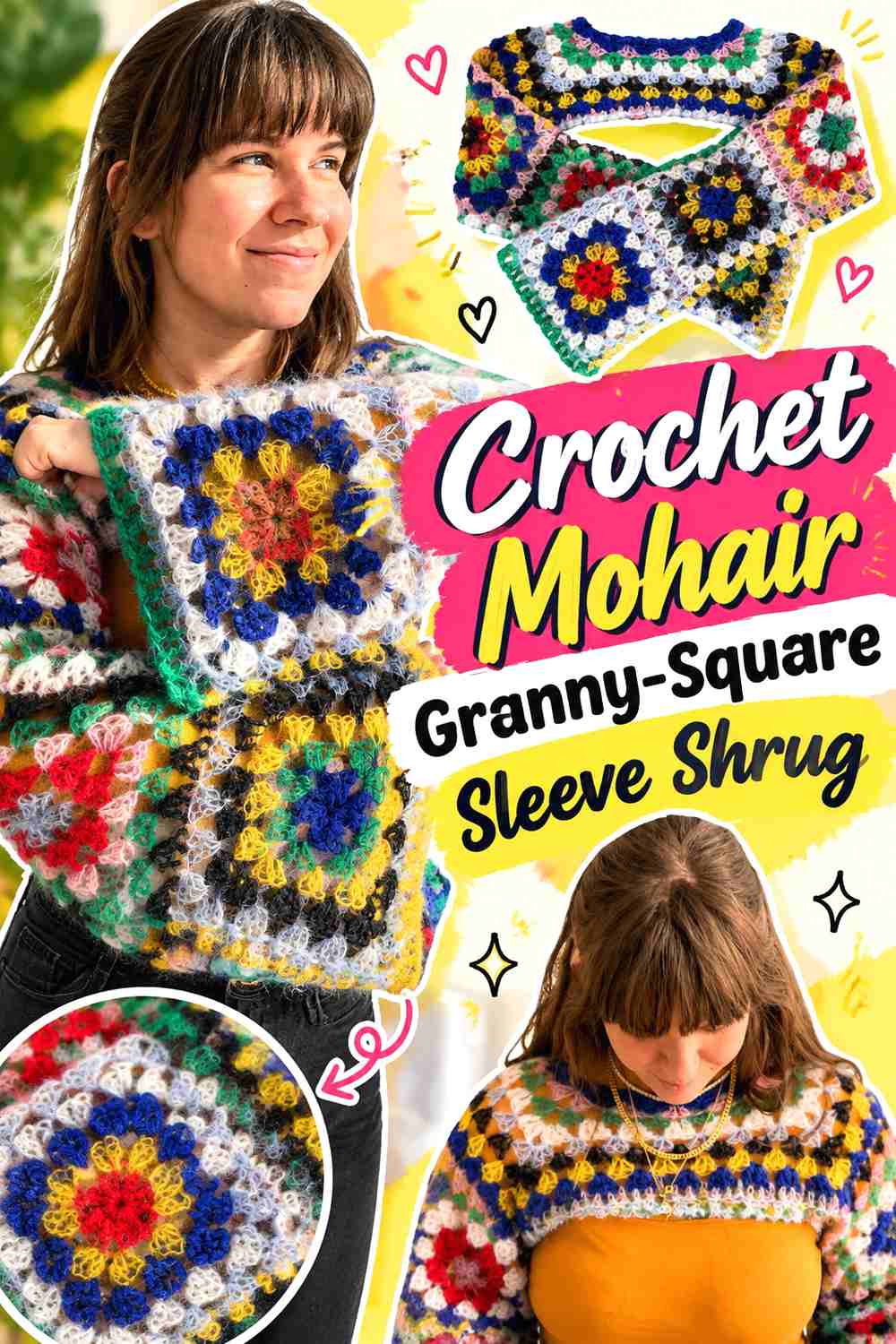 2. Crochet Mohair Granny-Square Sleeve Shrug