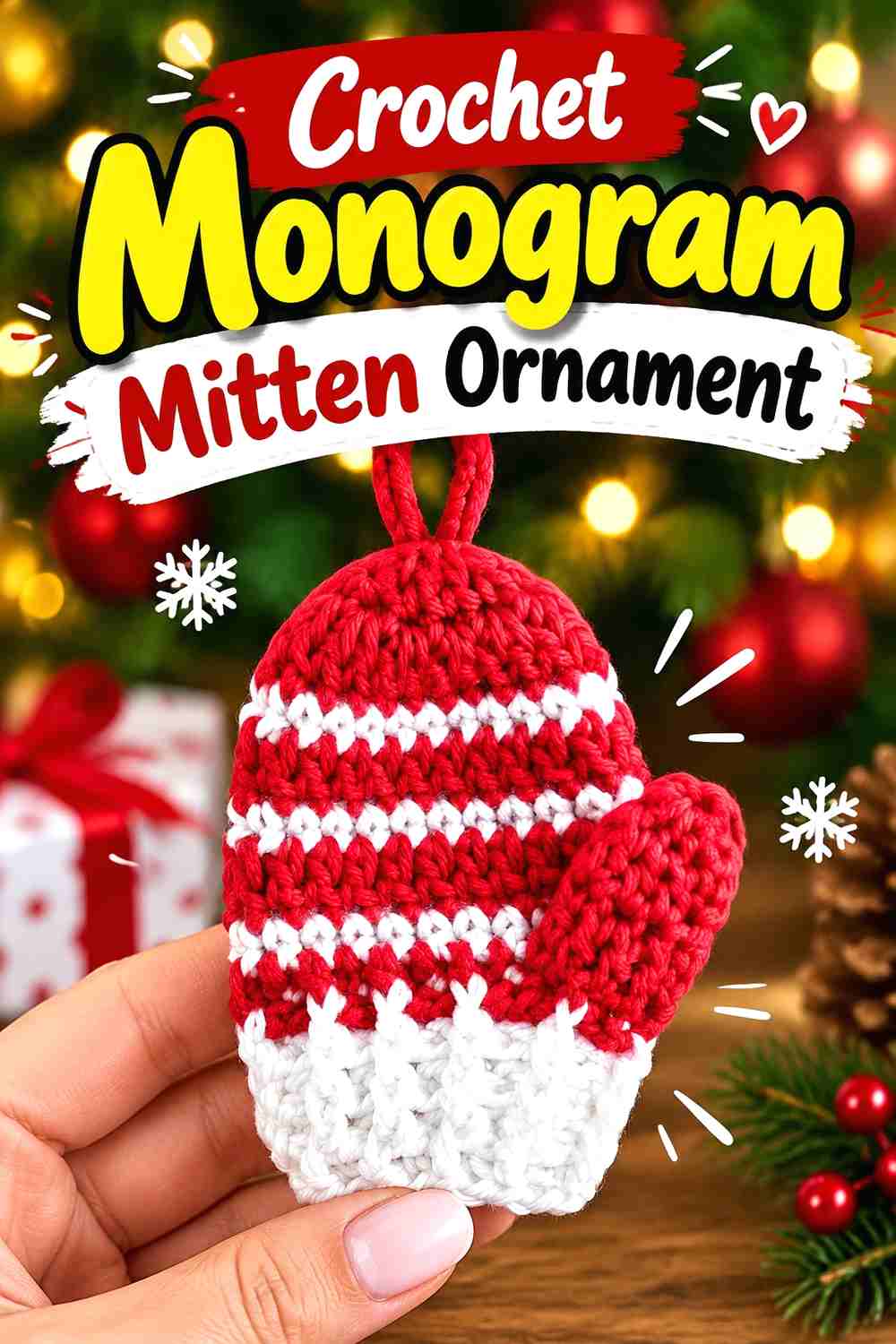 4. Crochet Monogram Mitten Ornament