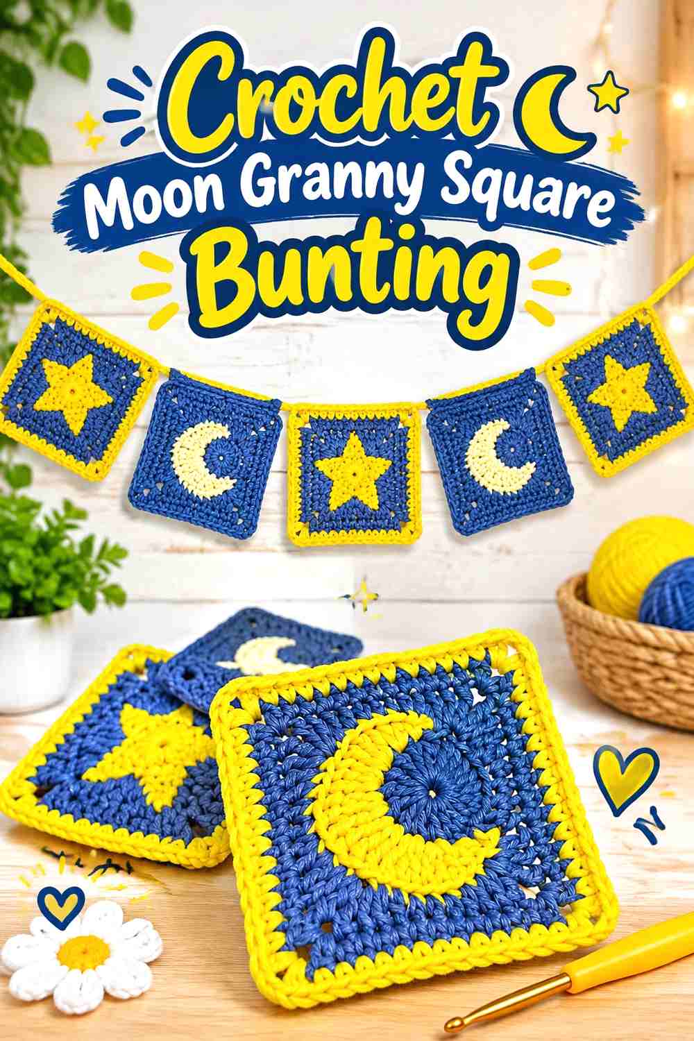 13. Crochet Moon Granny Square Bunting
