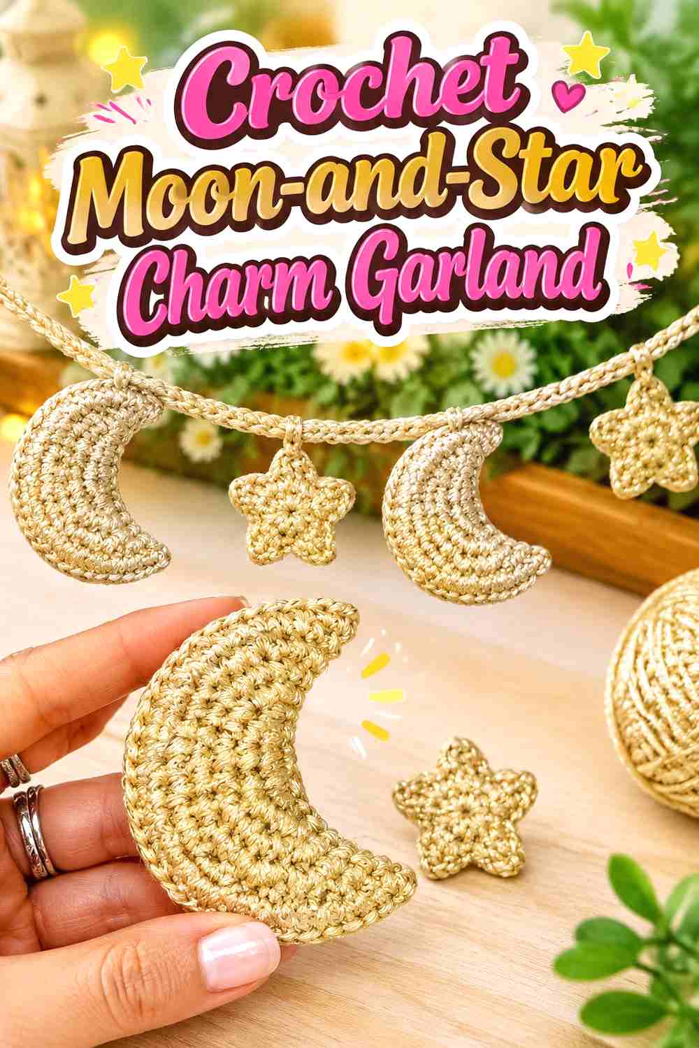5. Crochet Moon And Star Charm Garland
