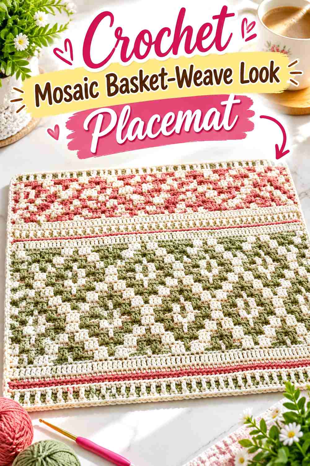 11. Crochet Mosaic Basket-Weave Look Placemat