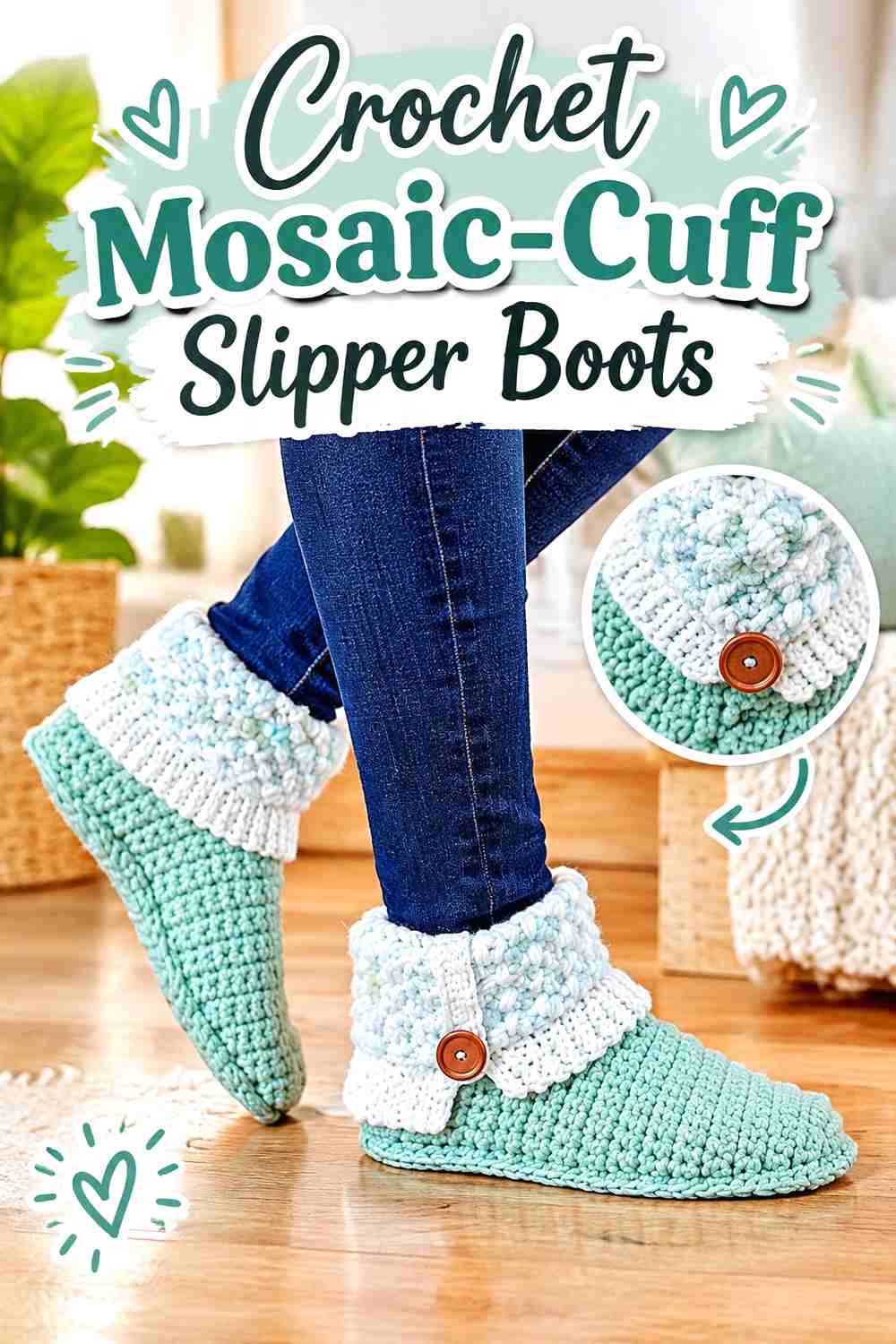 12. Crochet Mosaic-Cuff Slipper Boots
