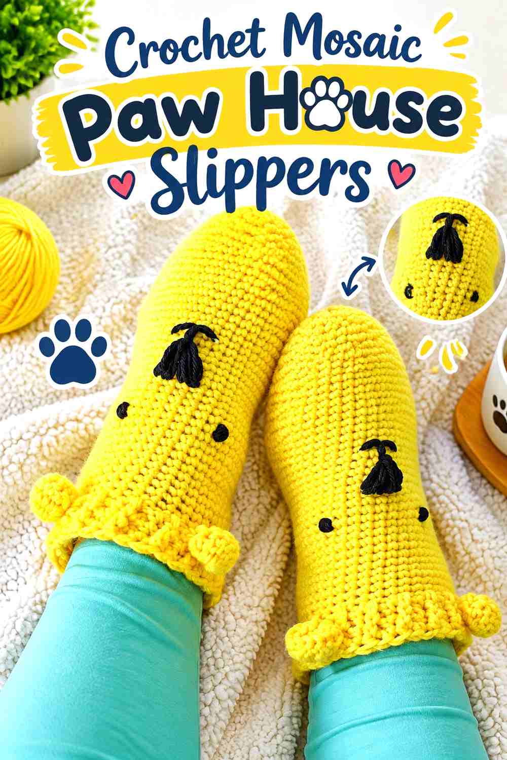 8. Crochet Mosaic Paw House Slippers