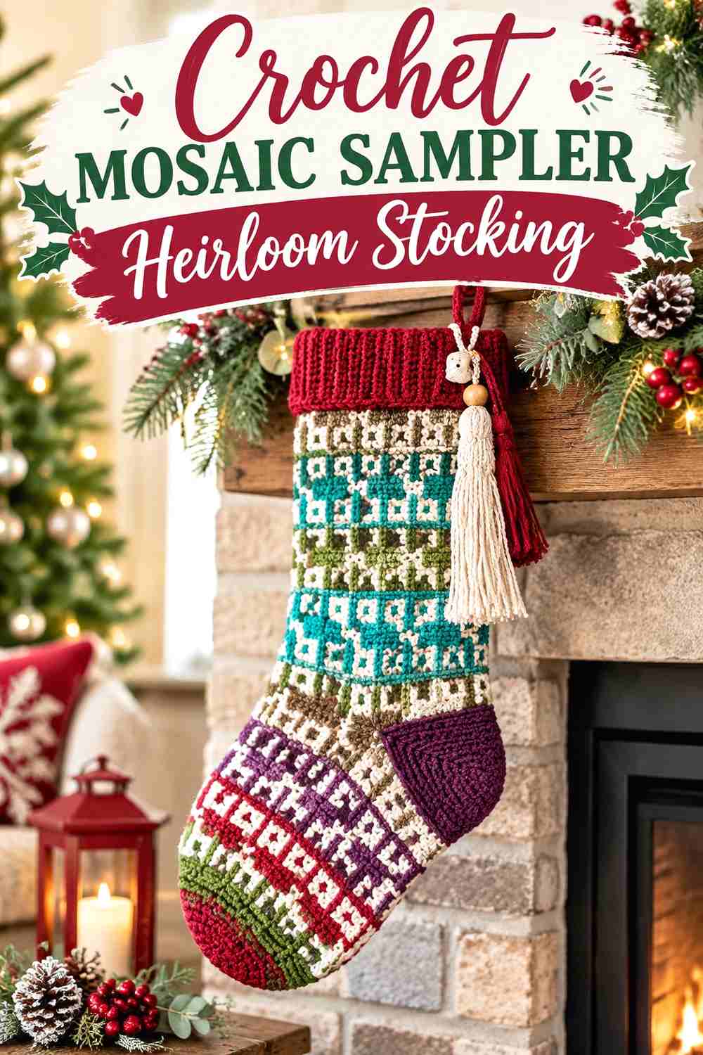 3. Crochet Mosaic Sampler Heirloom Stocking