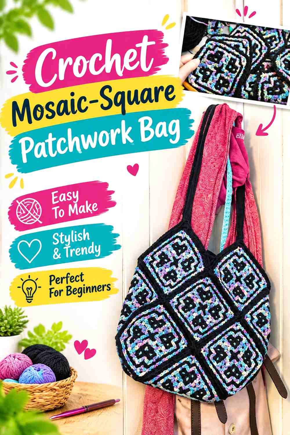 9. Crochet Mosaic-Square Patchwork Bag