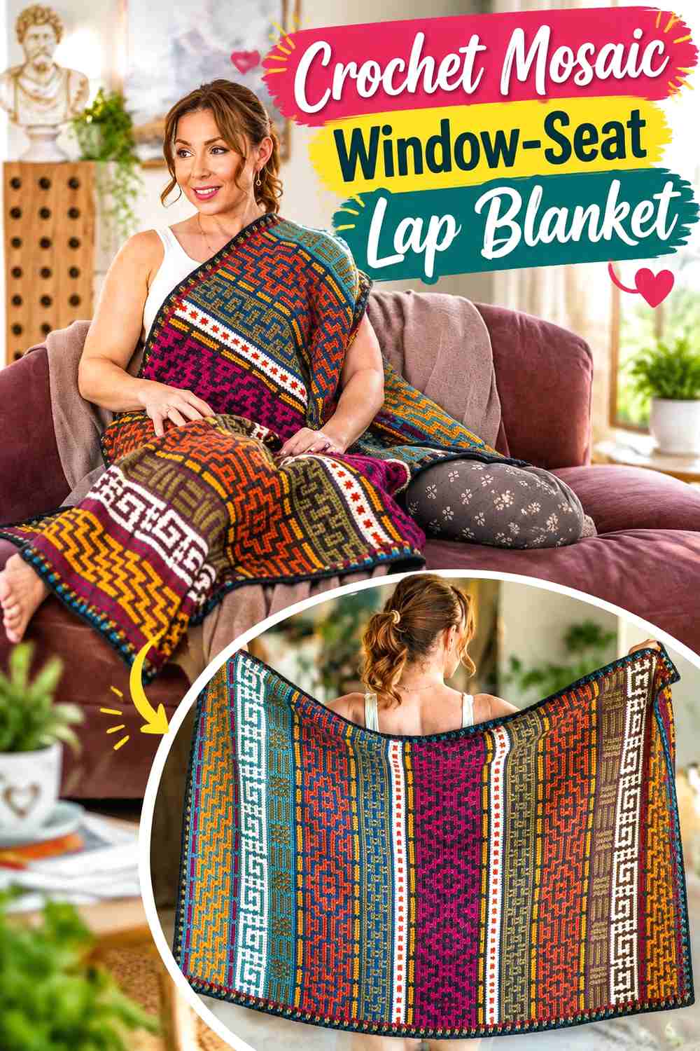 14. Crochet Mosaic Window-Seat Lap Blanket