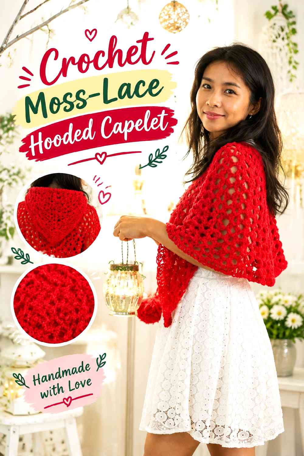 1. Crochet Moss-Lace Hooded Capelet