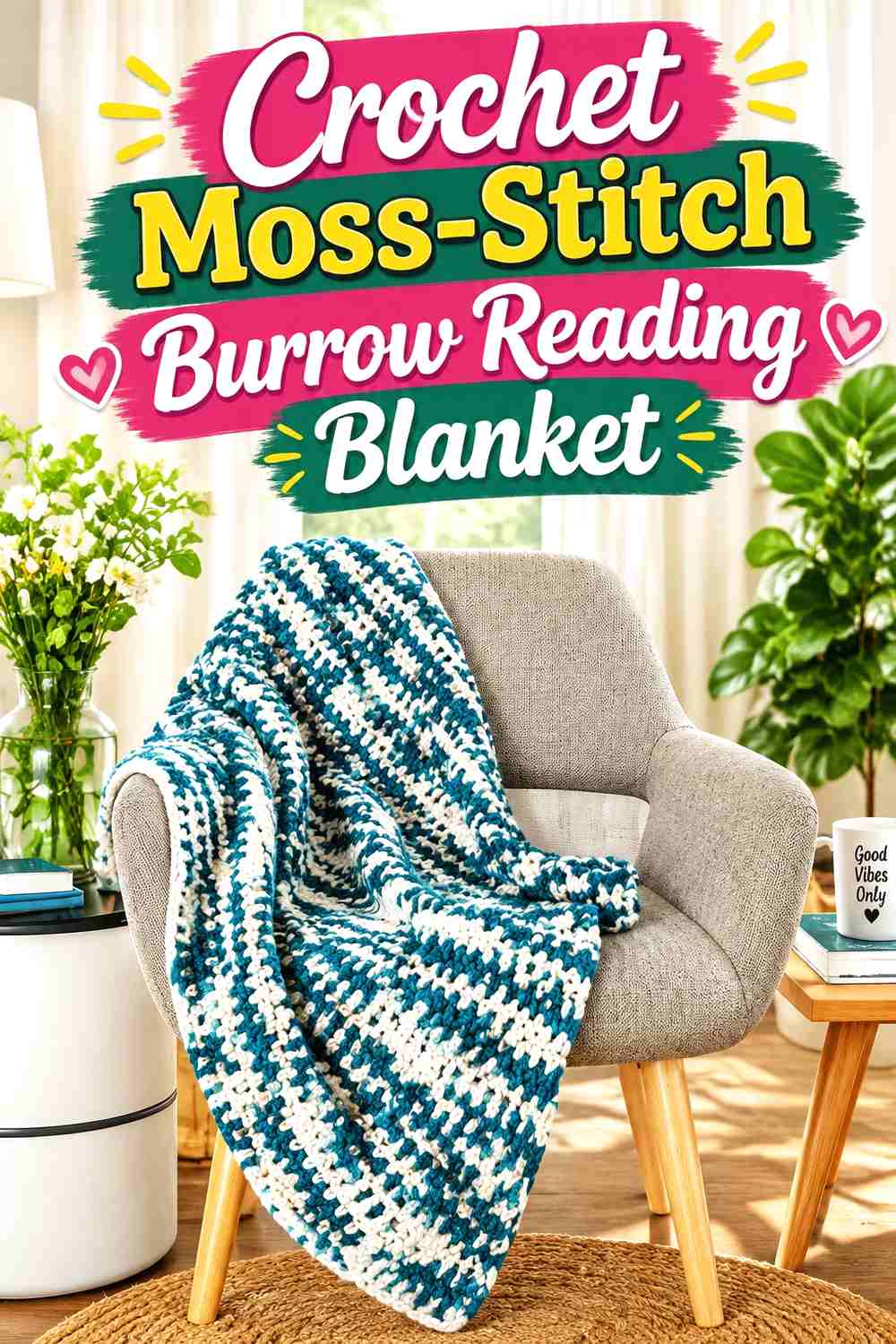 1. Crochet Moss-Stitch Burrow Reading Blanket
