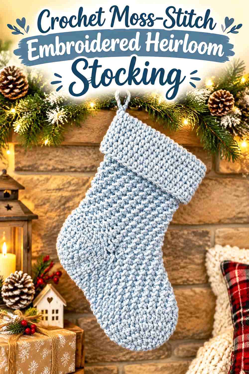 8. Crochet Moss-Stitch Embroidered Heirloom Stocking