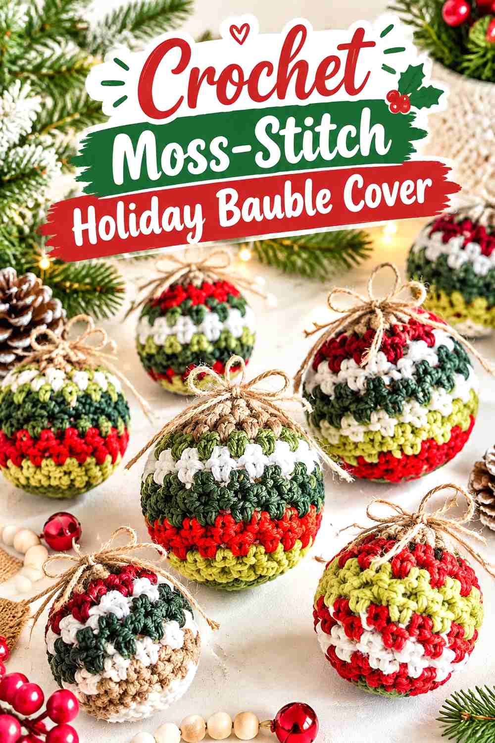 10. Crochet Moss-Stitch Holiday Bauble Cover
