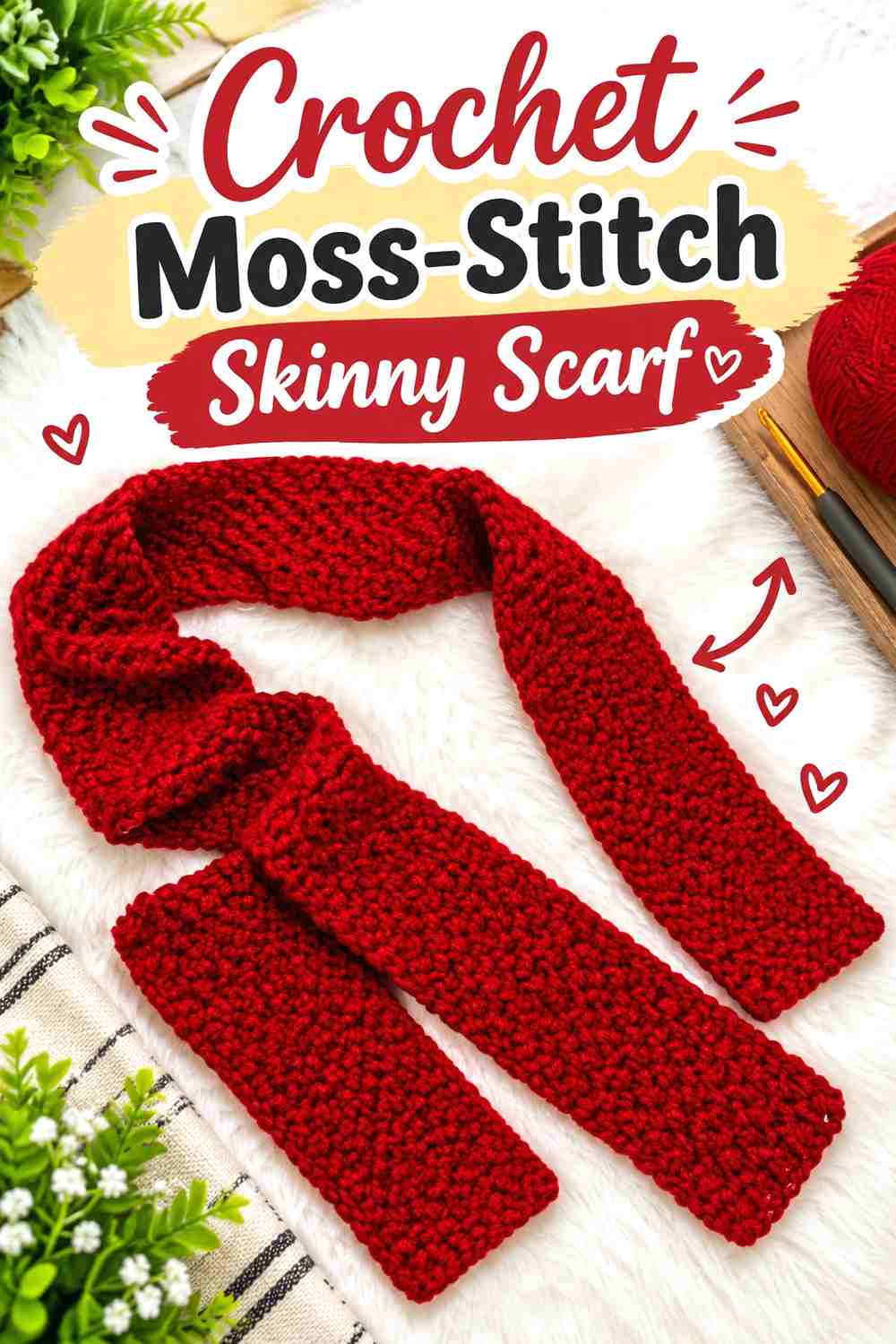 9. Crochet Moss Stitch Skinny Scarf