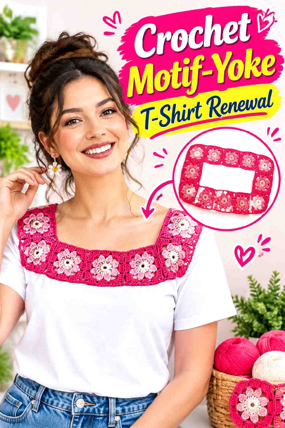 9. Crochet Motif Yoke T Shirt Renewal