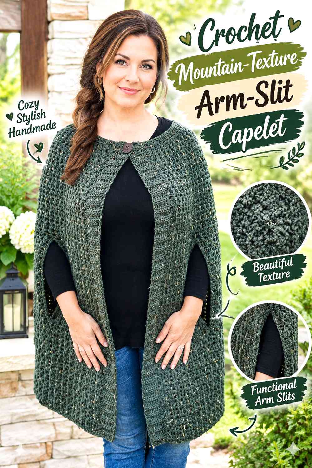 7. Crochet Mountain-Texture Arm-Slit Capelet