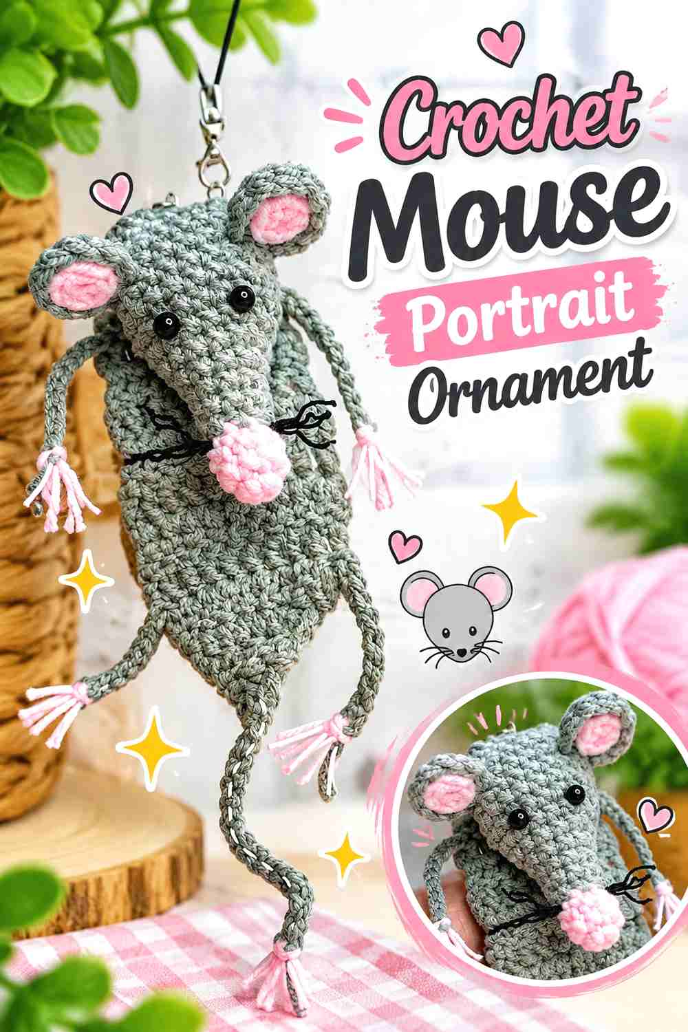 12. Crochet Mouse Portrait Ornament