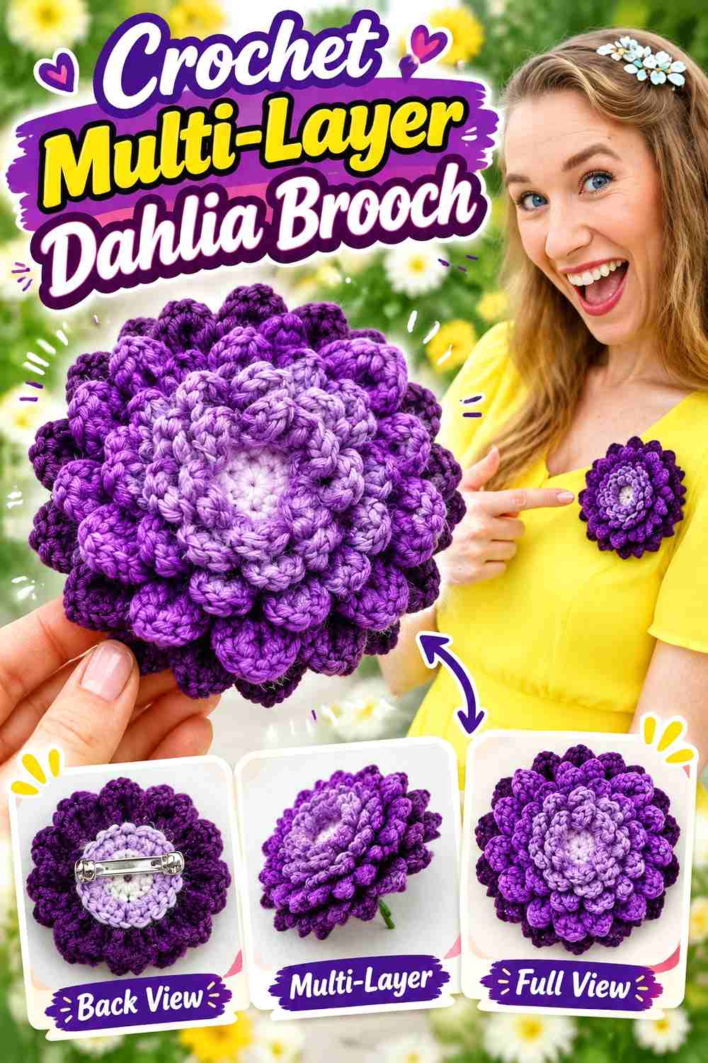 12. Crochet Multi-Layer Dahlia Brooch