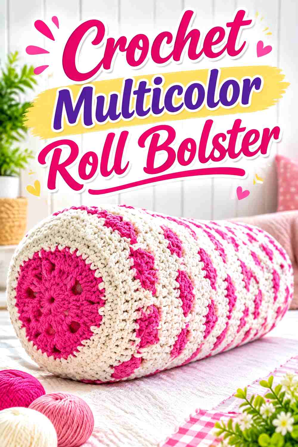 10. Crochet Multicolor Roll Bolster
