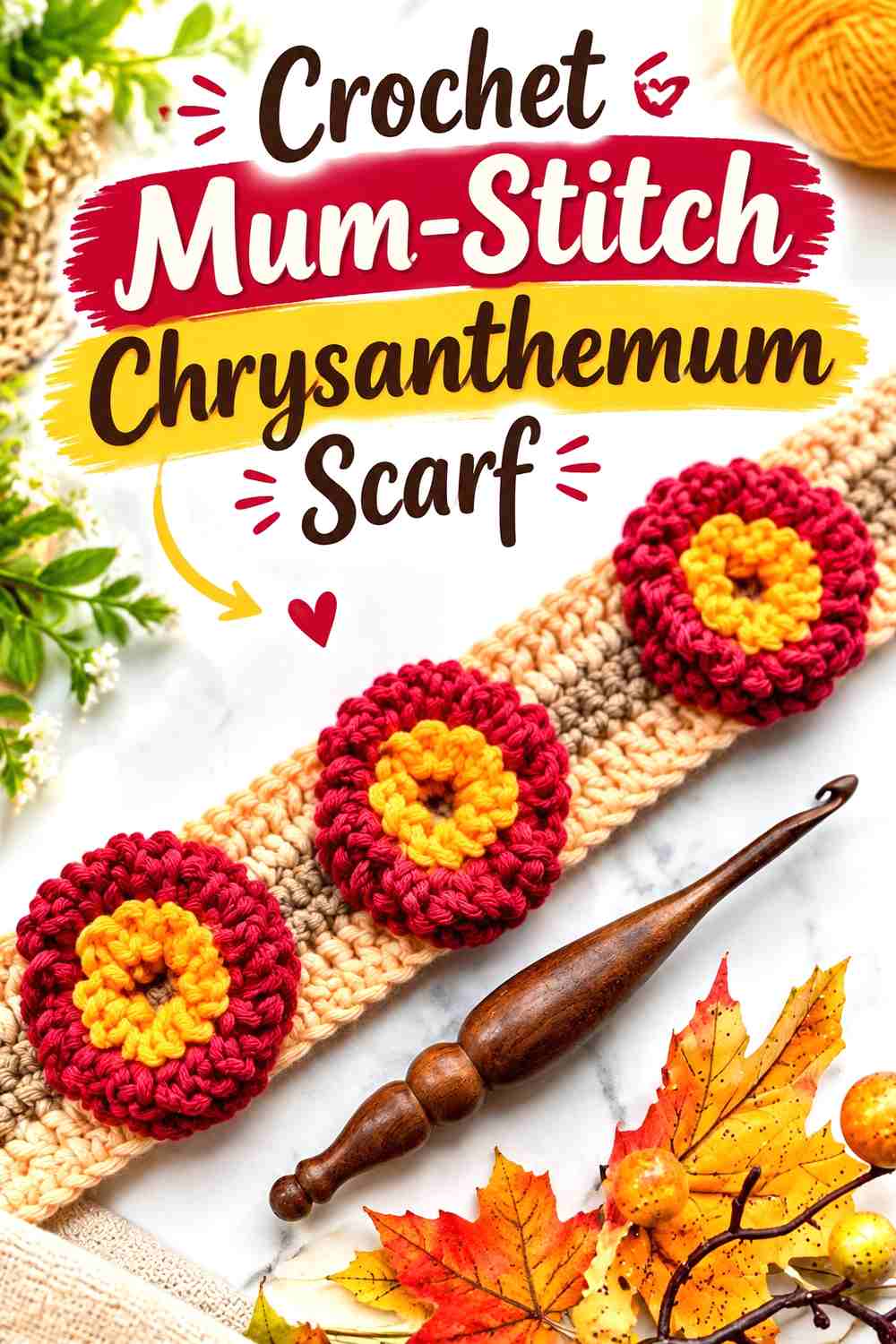 16. Crochet Mum-Stitch Chrysanthemum Scarf