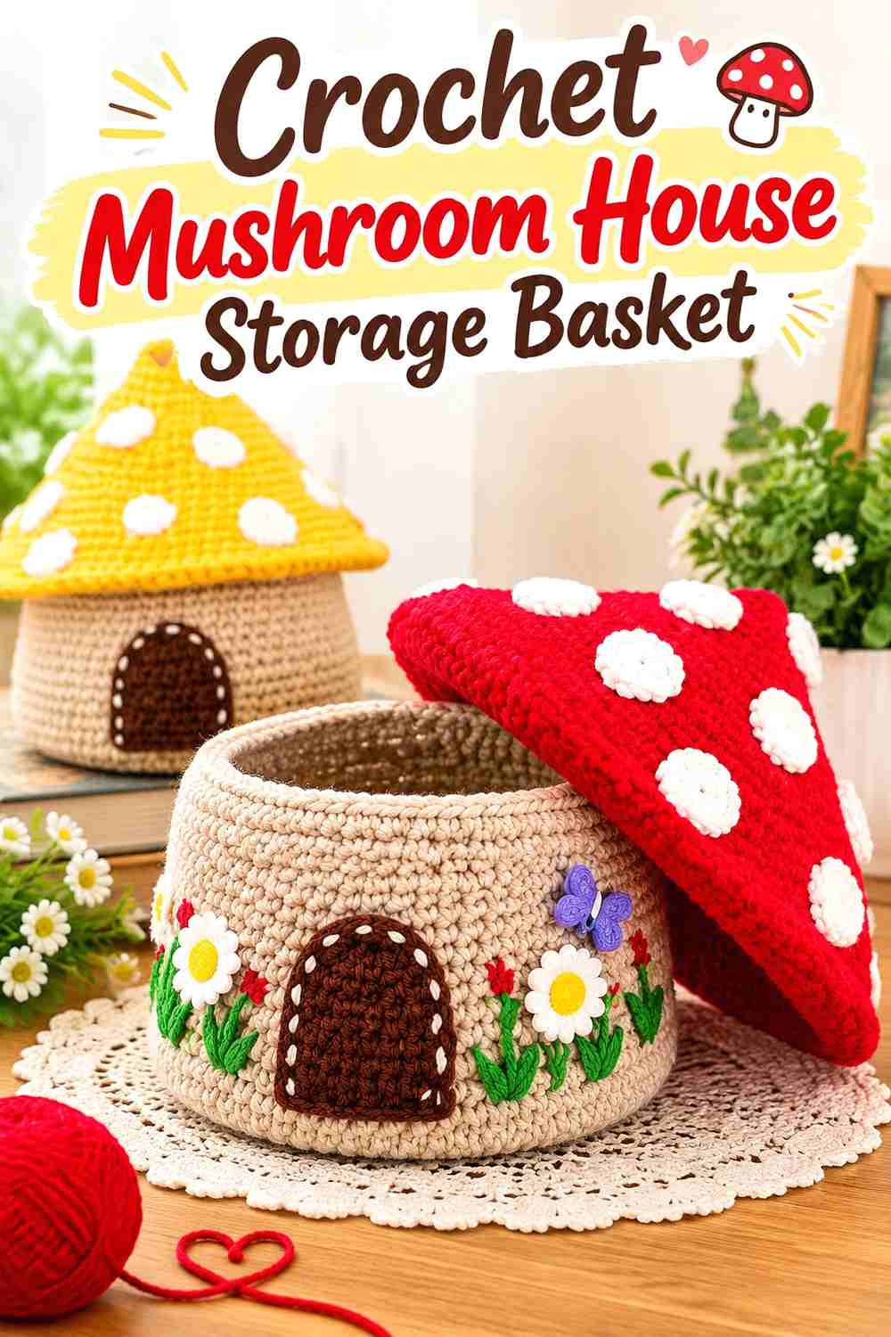 4. Crochet Mushroom House Storage Basket