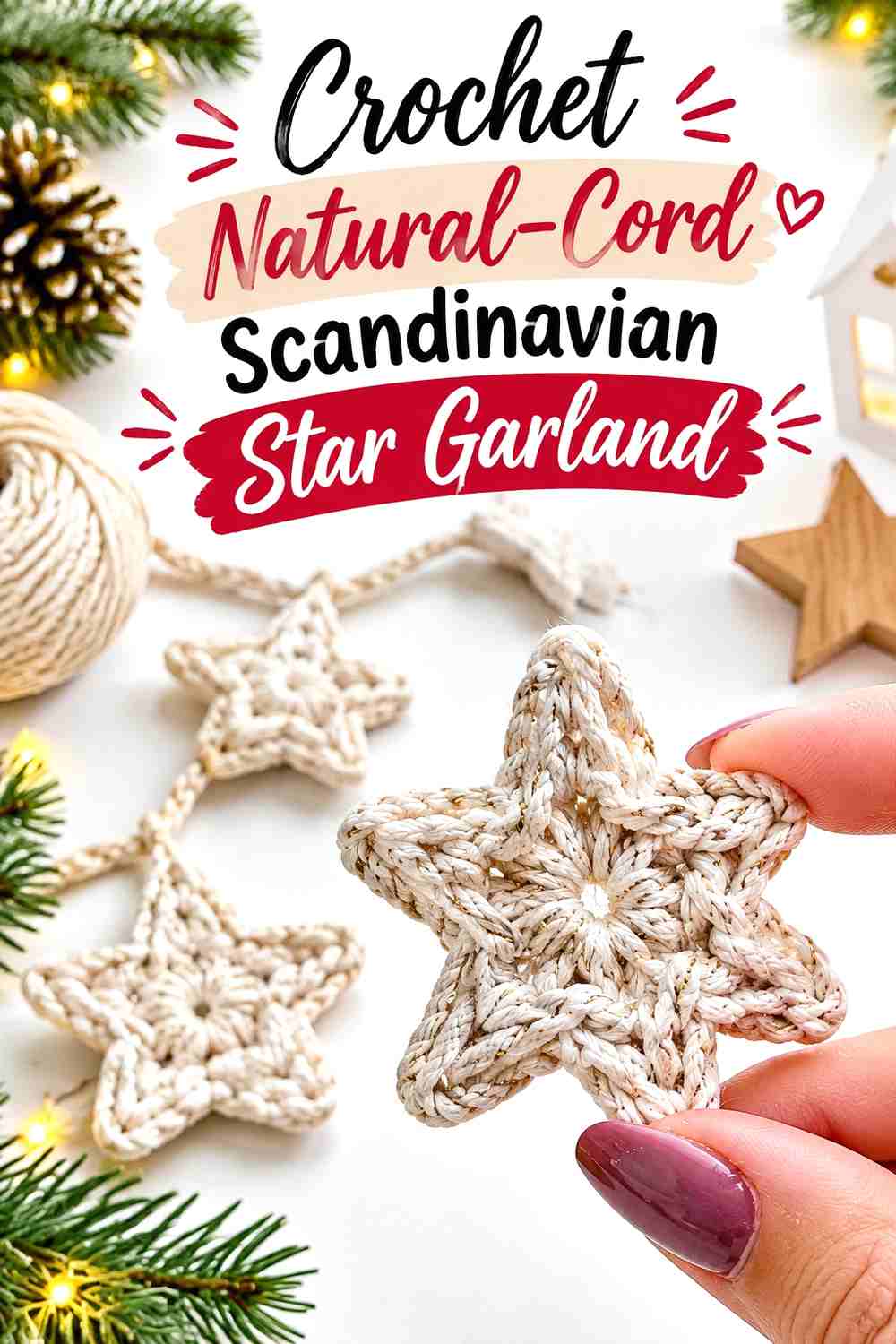 14. Crochet Natural-Cord Scandinavian Star Garland