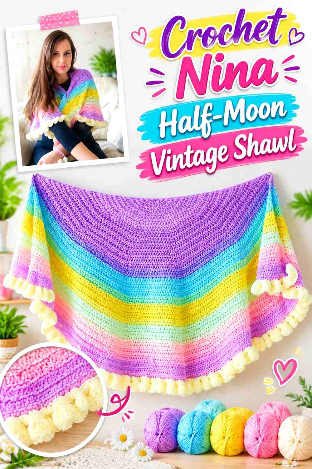 6. Crochet Nina Half Moon Vintage Shawl