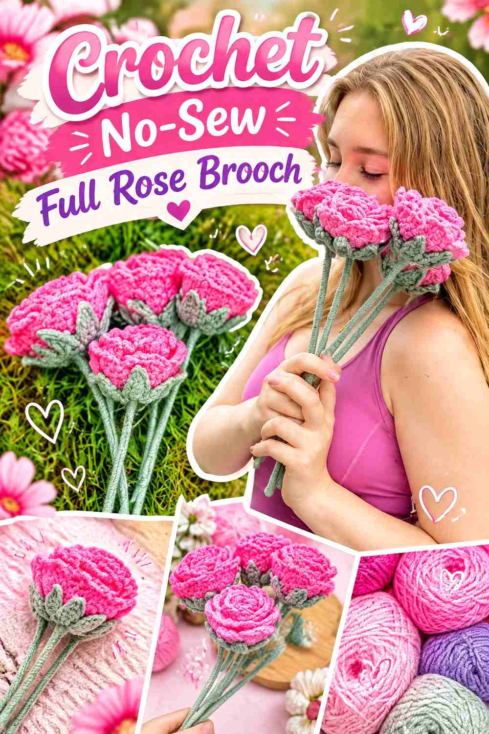 16. Crochet No-Sew Full Rose Brooch