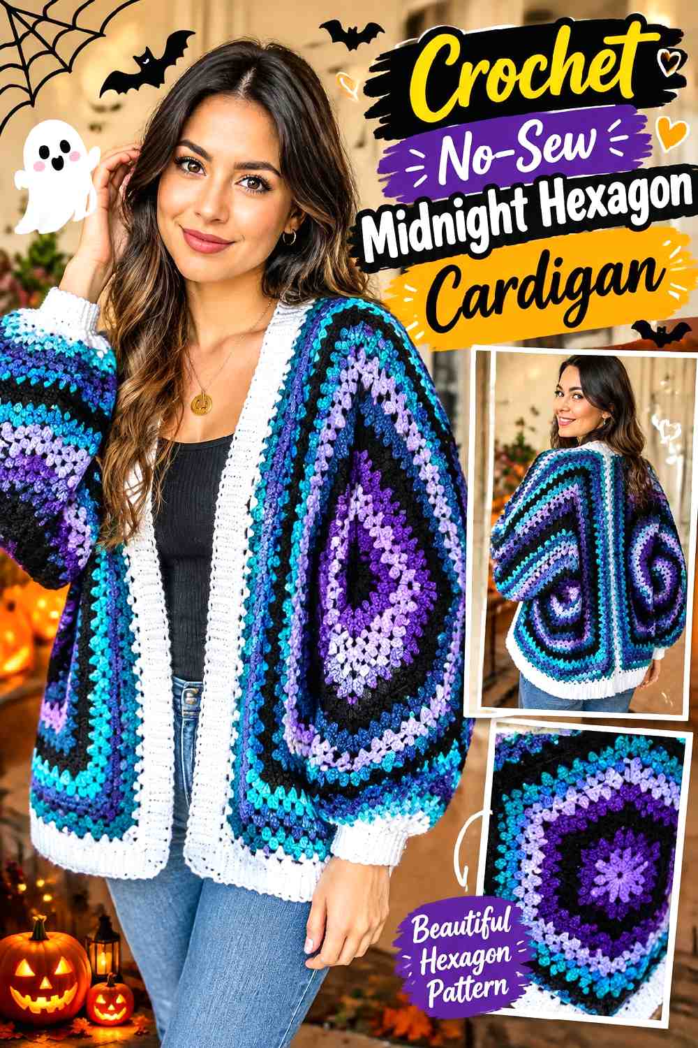 Crochet No Sew Midnight Hexagon Cardigan