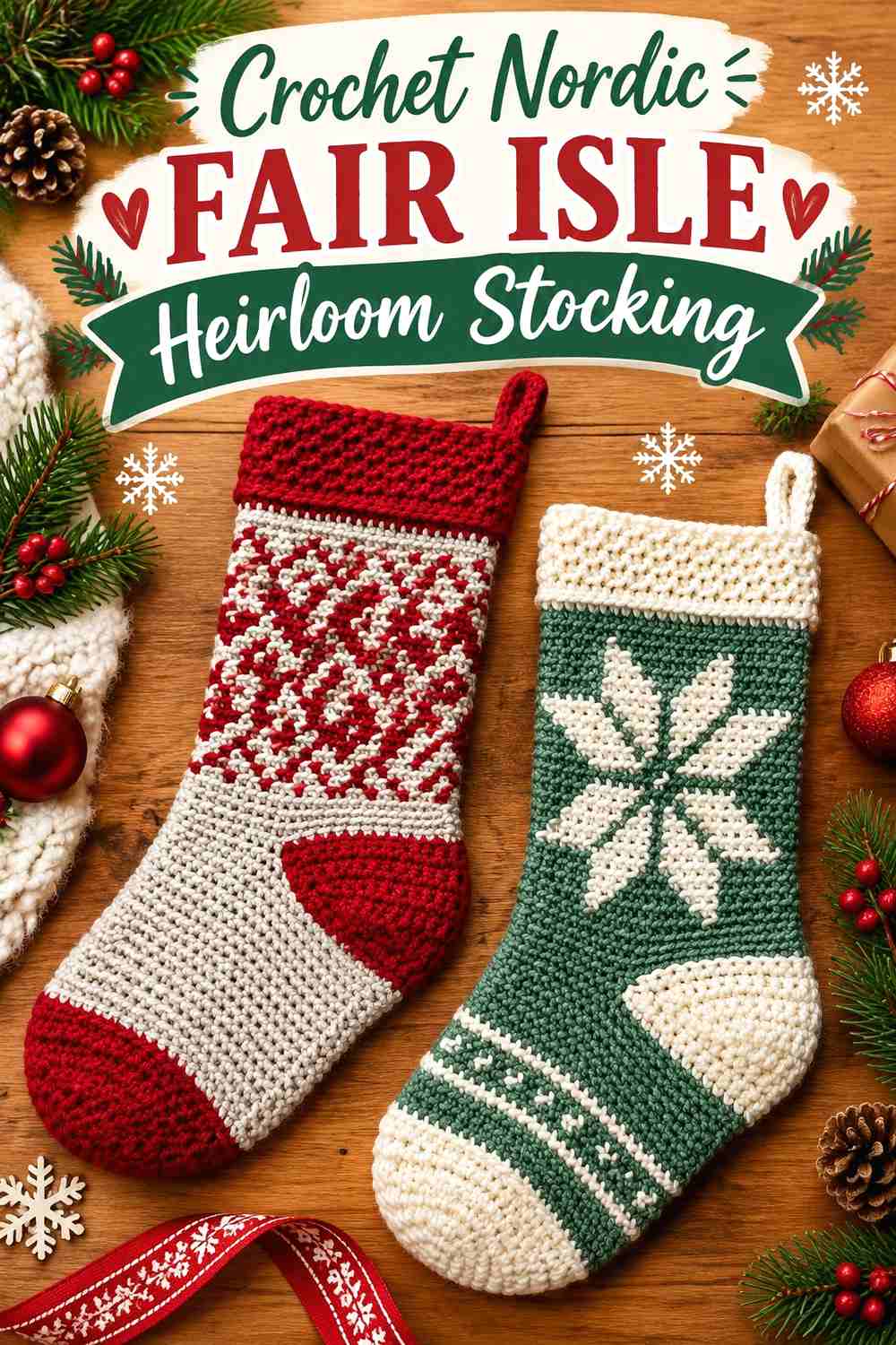 2. Crochet Nordic Fair Isle Heirloom Stocking